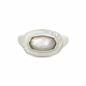 💙 Kendra Scott Anna Rhodium Plated & Mother Of Pearl Silver Pendant Signet Ring
